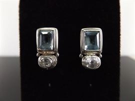 .925 Sterling Silver Faceted Topaz and Crystal Earrings