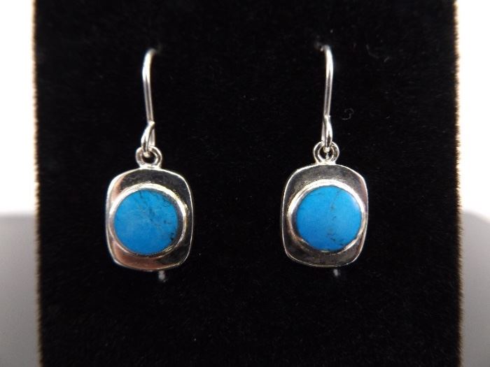.925 Sterling Silver Inlayed Turquoise Earrings
