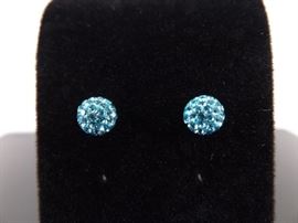 .925 Sterling Silver Crystal Teal Ball Earrings