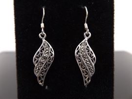 .925 Sterling Silver Art Nouveau Angel Wings Earrings