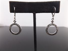.925 Sterling Silver Judith Jack Art Nouveau Hoop Dangle Earrings
