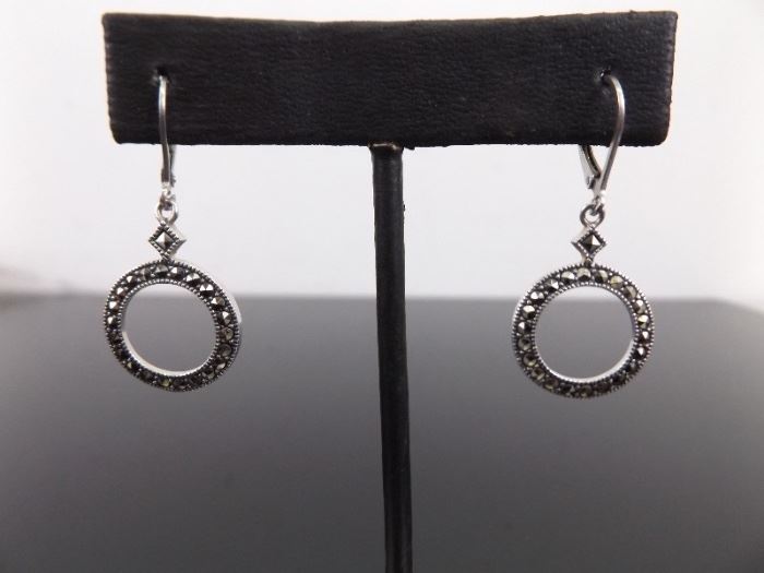.925 Sterling Silver Judith Jack Art Nouveau Hoop Dangle Earrings
