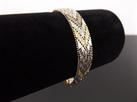 .925 Sterling Silver 10mm Wide Weave Multi Tone Vermeil Bracelet