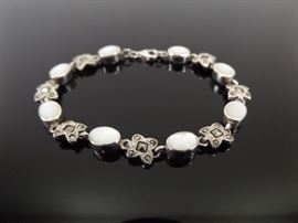 .925 Sterling Silver Art Nouveau Mother of Pearl Bracelet