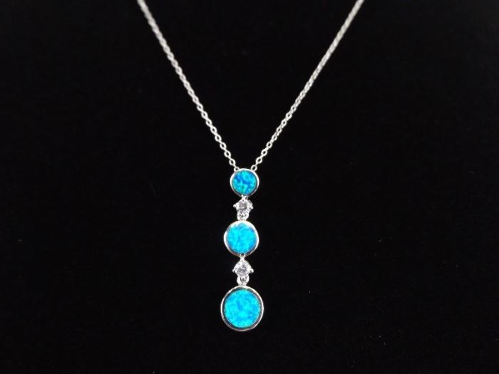 .925 Sterling Silver Opal Crystal Accented Pendant Necklace
