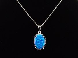 .925 Sterling Silver Opal Pendant Necklace