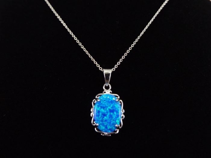 .925 Sterling Silver Opal Pendant Necklace
