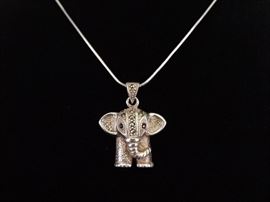 .925 Sterling Silver Art Nouveau Elephant Pendant Necklace