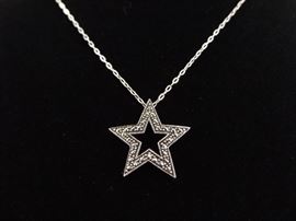 .925 Sterling Silver Art Nouveau Star Pendant Necklace