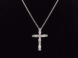 .925 Sterling Silver Judith Jack Faceted Crystal Cross Pendant Necklace