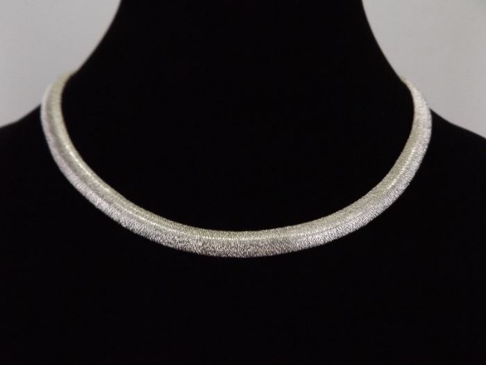 .925 Sterling Silver Flexible Mesh 8mm Omega Necklace
