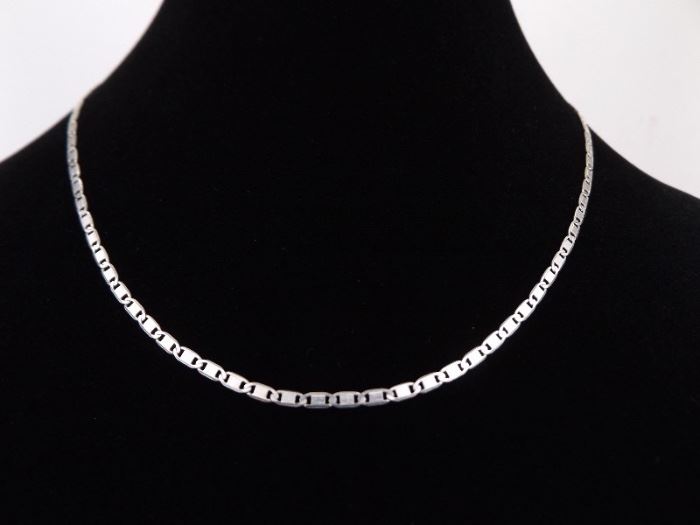 .925 Sterling Silver Etched Star Mariner Link Necklace
