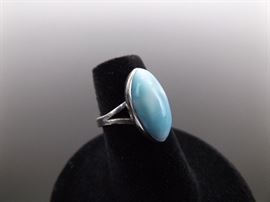 .925 Sterling Silver Larimar Cabochon Ring Size 5