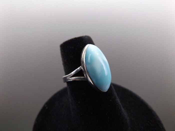 .925 Sterling Silver Larimar Cabochon Ring Size 5
