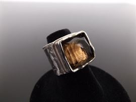 .925 Sterling Silver SILPADA Faceted Smokey Quartz Ring Size 6.75