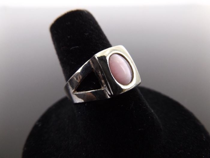 .925 Sterling Silver Pink Cat's Eye Chrysoberyl Cabochon Ring Size 7
