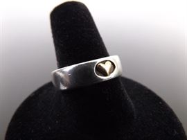 .925 Sterling Silver 14k Heart Ring Size 9.25