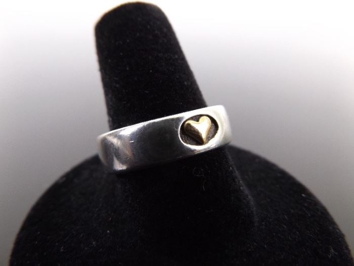 .925 Sterling Silver 14k Heart Ring Size 9.25
