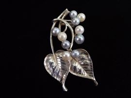 Antique .925 Sterling Silver Cultured Pearl Flower Brooch