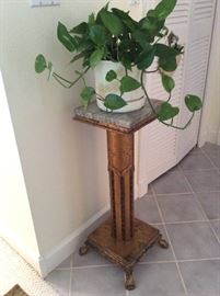 Marble-topped plant pedestal