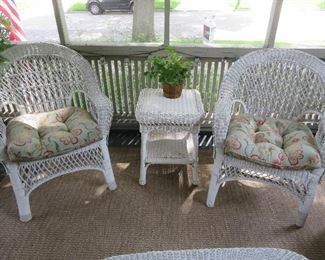 Wicker Chairs with Cushions   Wicker Table
