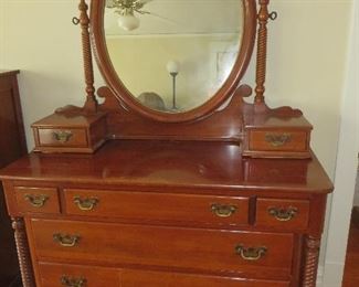 Cherry Dresser with Oval Swivel Mirror
Willett Wildwood Furniture
46" W x 36" H (73.5" w/ Mirror) 21" D
