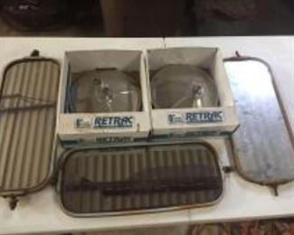 Pair of 8" Round Corvex Mirror Heads in Box and 3 Vintage Truck Mirrors 