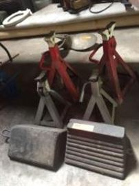 2 Sets of Jack Stands and 1 Set Tire Chocks 