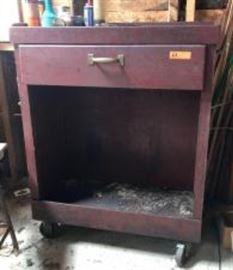 Wooden Work Station with Front Drawer on Casters
