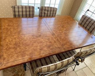 23. Plank Top Dining Table on Metal Base (40" x 66" x 30") 22. Metal Dining Chairs w/ Pads 2 Arm Chairs (18" x 27" x 40") 4 Side Chairs (20" x 21" x 34") 
