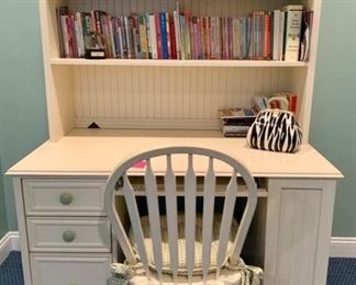 86. Cream Computer Desk w/ Hutch (50" x 28" x 71") and Chair (18" x 16" x 38")