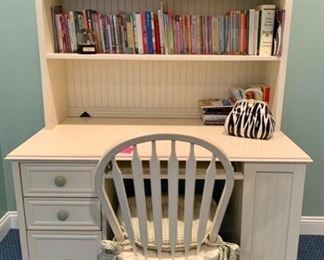 86. Cream Computer Desk w/ Hutch (50" x 28" x 71") and Chair (18" x 16" x 38") 