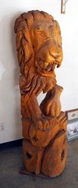 Hand Crafted Chainsaw Lion, 70" x Approx 24"