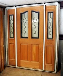 Leaded Stain Glass, 3 Piece Front Entry Way Door Includes Frame, Door- 80" x 36", Side-80" x 12", Frame-82" x 69.5"
