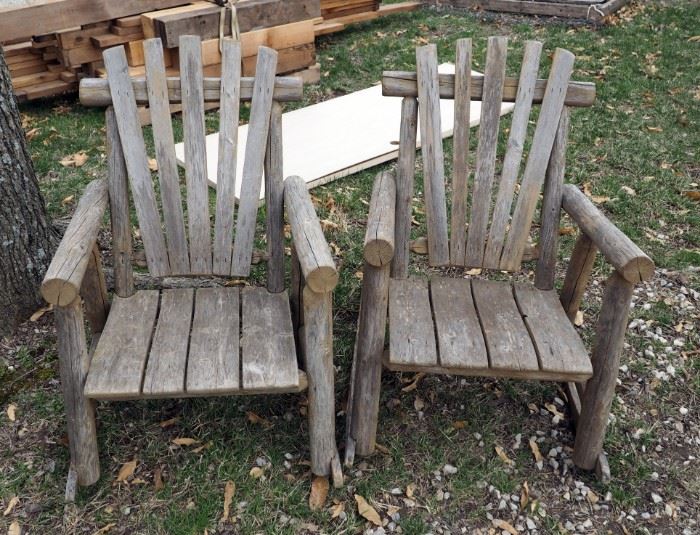 Rustic Log Timber Adirondack Chairs, Qty 2