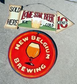 Wood New Belgian Brewing, 18" Round And Lone Star Beer 11" x 28" Wall Art