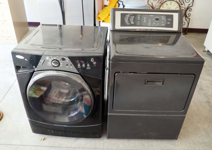 Whirlpool Front Load Washer, 36.5" x 27" x 27" Model #WFW8400TB00, and Kenmore Elite Electric Dryer, 43.5" x 27" x 25.5"