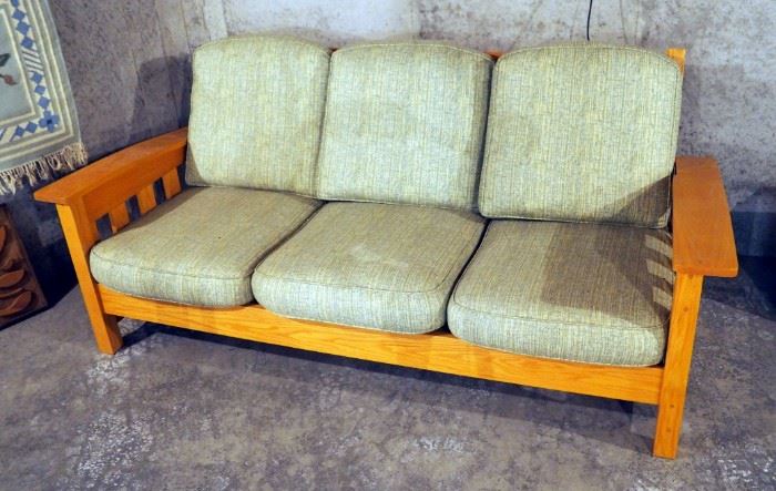 Wood Futon With Pillows And Cushions, 37" x 86" x 39"