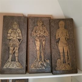 1300-1600'S facsimile monumental brasses set in stone. purchased in London. 