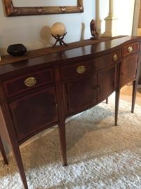 Stunning "Hickory Chair" brand piece. Beautiful wood with inlaid finishes and curved lines.