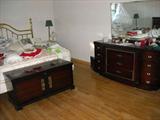 King size bedroom set with cedar chest, dresser and mirror, tall chest