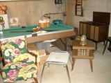 Pool table, vintage stereo