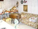 Treadle sewing machine, holiday decor, sofa