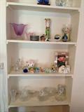 Glass paperweights, vases, glassware