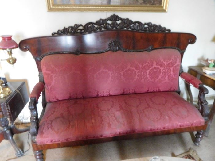 Empire couch,brocade,carved mahogany 1890