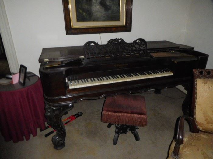 C karlzmann  piano,antique  piano  bench