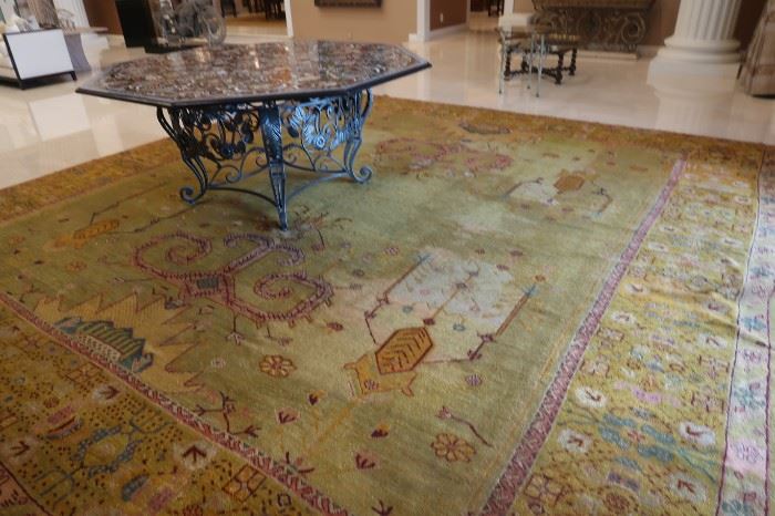 Inlaid tables.  Lapis and many other stones.  Very heavy.  Beautiful.  Several amazing rugs.