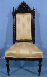 207a Rosewood Victorian side parlor chair, 44 in. T, 21 in. W, 18 in. D.