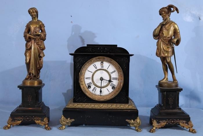 215a  3 piece Ansonia clock set, 12 in. T figures