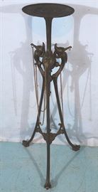 307a Heavy iron Victorian pedestal with chains and storks
